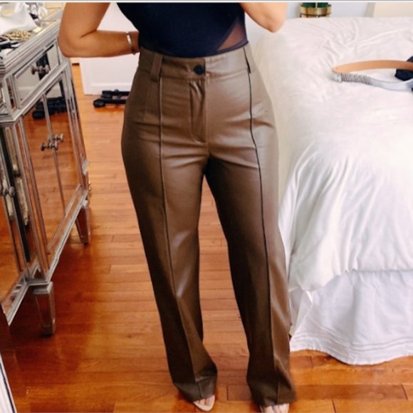 Zara Brown Pronounced Seam Faux Leather Pants Sz S, L, XL - Picture 5 of 10
